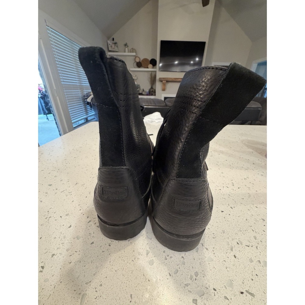 VTG Polo Country Ralph Lauren 90s Ranger Boots Black Pebbled Leather Buckle VNDS - Picture 9 of 10